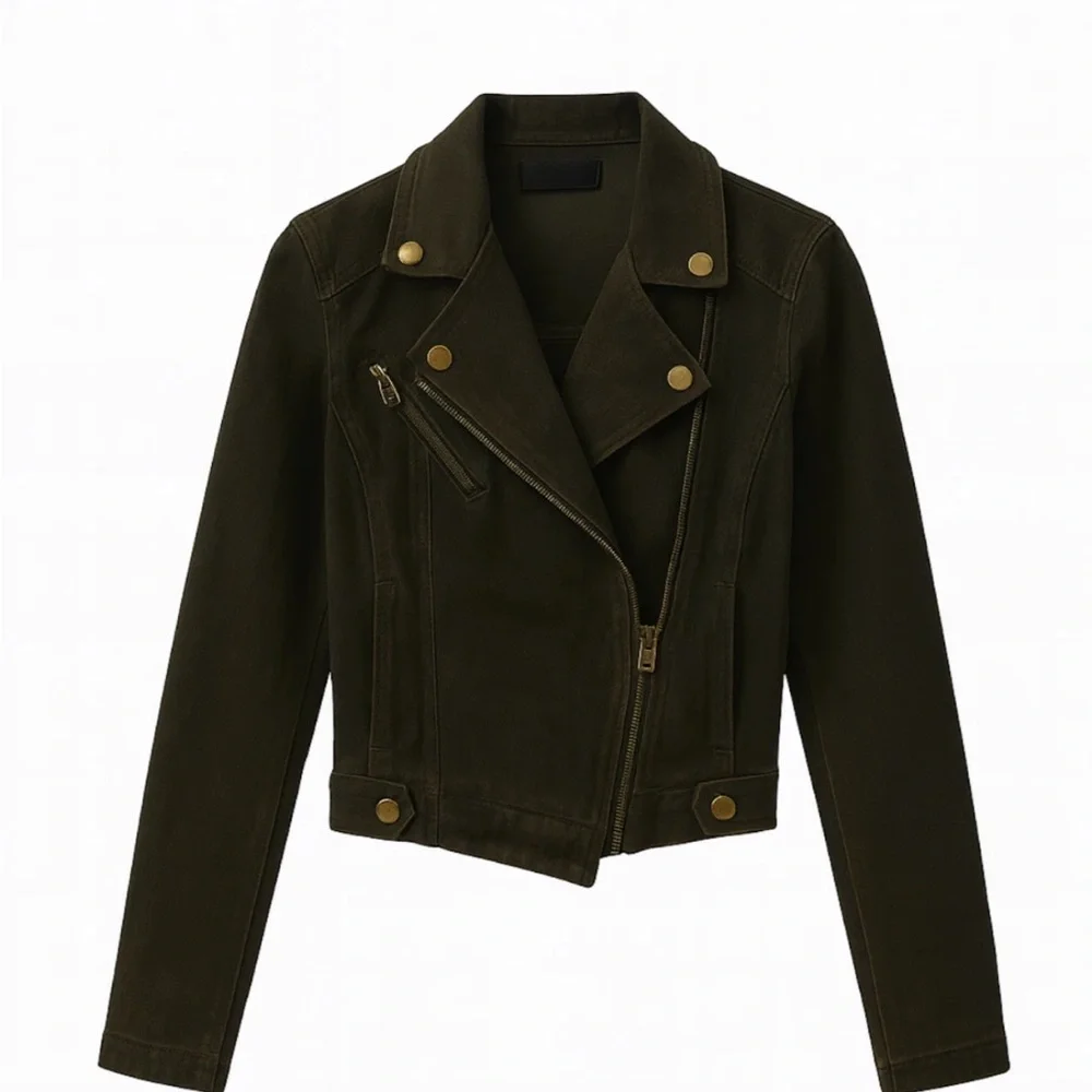 Sugar Lips Asymmetric Zip Denim Moto Jacket XS Black